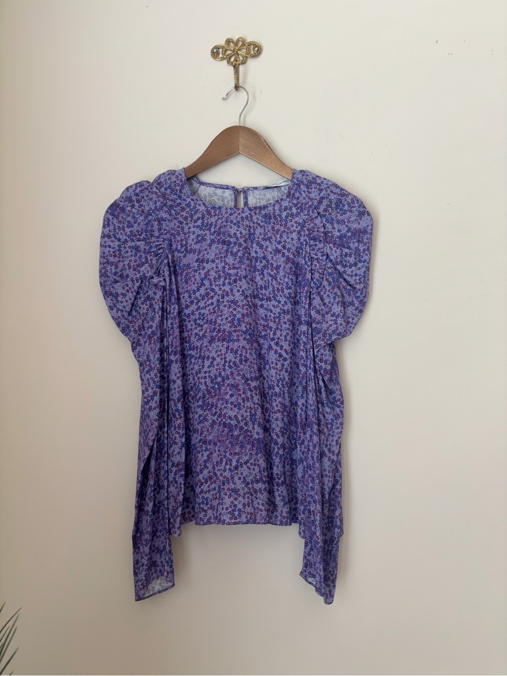 Rebecca Minkoff Purple Floral Carrie Puff Shoulder Top XS